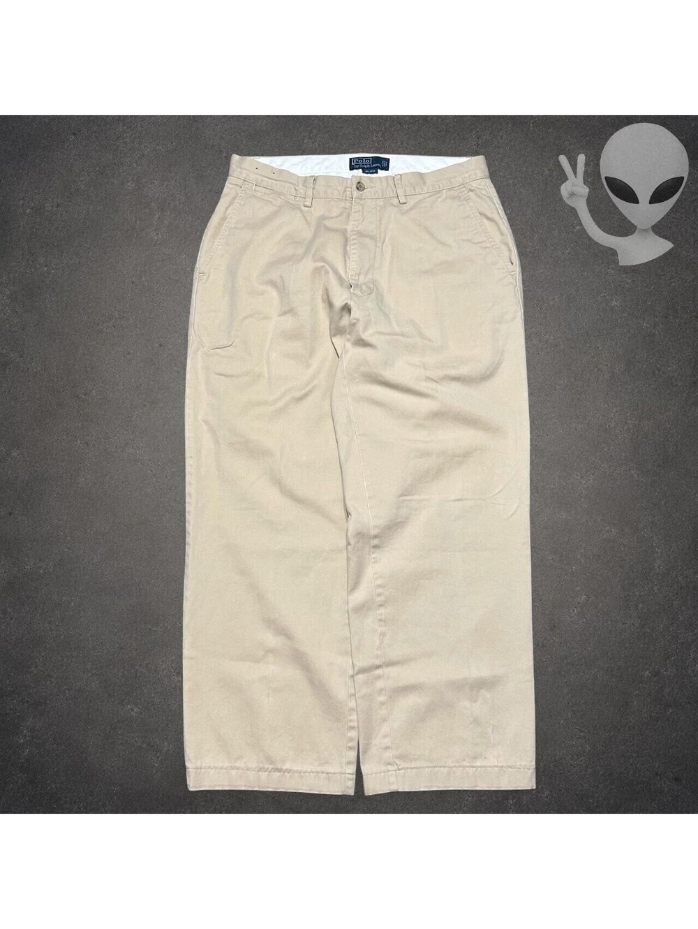 Polo Ralph Lauren Pants Mens 32x30 Khaki Cotton Flat Front Baggy Fit Vintage